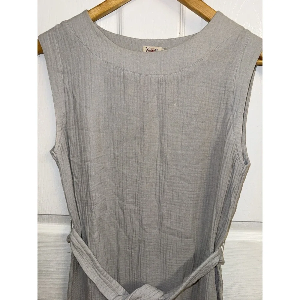 Faherty Dream Costa Cotton Dress Gray Gauzy Midi Sleeveless Coastal Beach SZ S